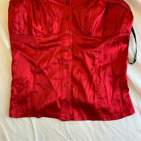 NWT BEBE Bright Red Silk Tank Top with Buttons - Picture 6 of 6